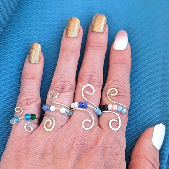 HANDMADE Anxiety Worry ring 360 glass beads fidget adjustable swirl meditation - Picture 9 of 9